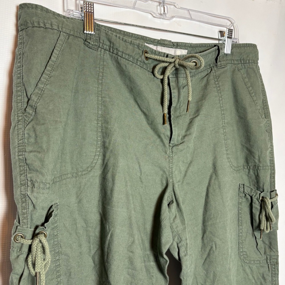 Old Navy Womens 18 Olive Green Linen Blend Mid-Rise Cargo Capri Pants Cropped - Picture 2 of 9